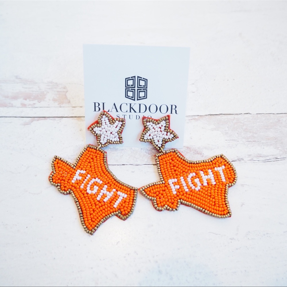 Beaded Texas Fight State Collegiate Game Day Earrings. Hook ‘Em Longhorns